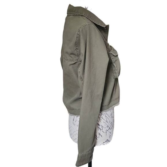 Aeropostale Ladies Olive Green Cropped Raw Hem Button Down Jacket - Size XS - Picture 4 of 6